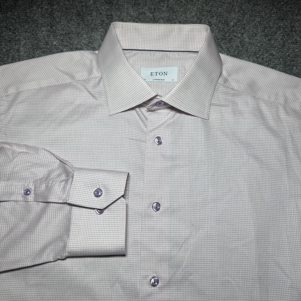 Eton Contemporary Fit Dress Shirt Men 41/16 Pink Purple Micro Check Button Up
